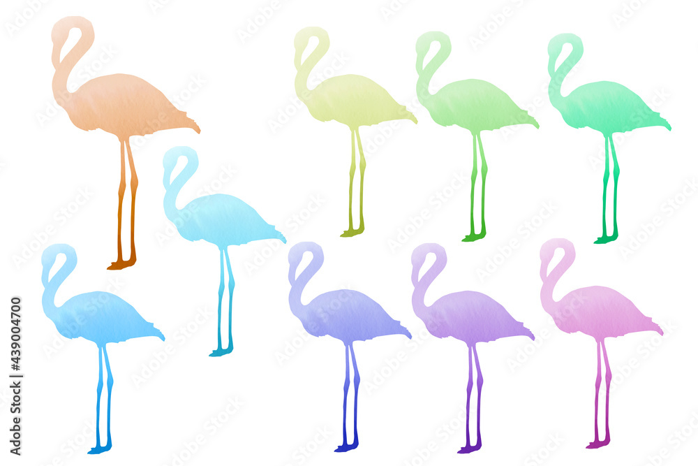 Obraz premium Flamingo silhouettes in watercolors. Clip art pack on white 