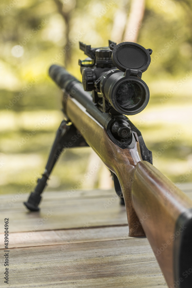 Wooden sniper rifle with scope and bipod Wooden sniper rifle with scope and bipod