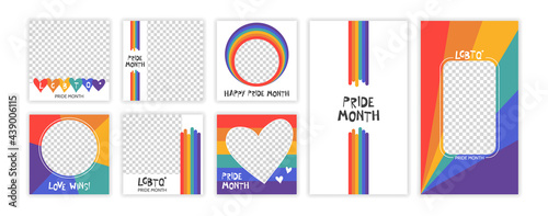 Pride Month post and stories template set for instagram. Design LGBT background layout for promotion for social networks