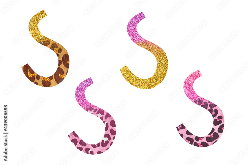 Fototapeta premium Bright creative leopard Latin alphabet. Clip art set on white background. Letter S