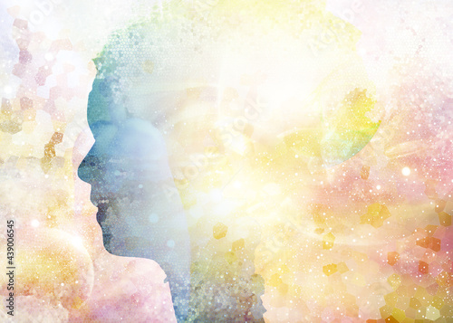 profile, head, silhouette, face, mozayka, abstract watercolor background