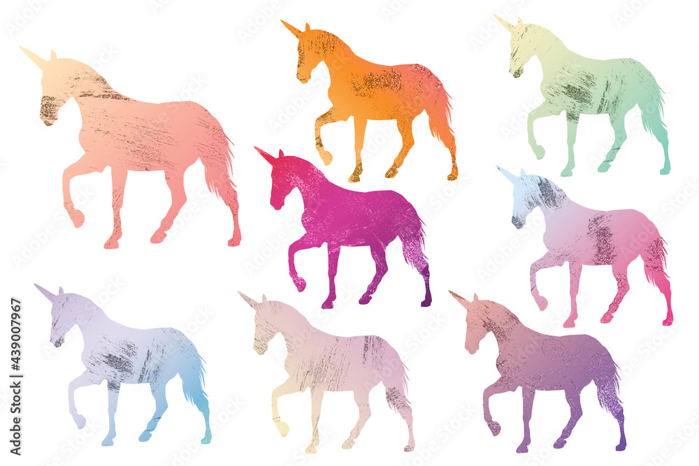 Obraz premium Unicorn bright clip art set. Sublimation pack on white 