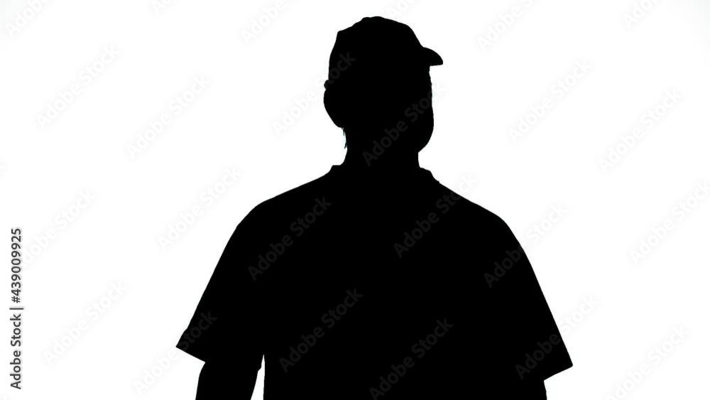 Silhouette of a man doing neck gymnastics on a white background Silhouette of a man doing neck gymnastics on a white background