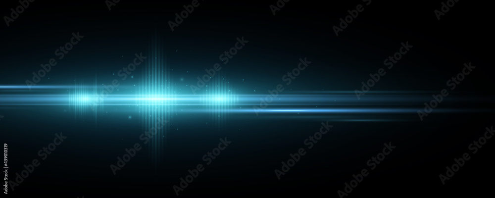 Futuristic blue light effect isolated on black background. Optical flare. Anamorphic flashing. Glowing sparks. Bright flash with abstract lights. Vector illustration.