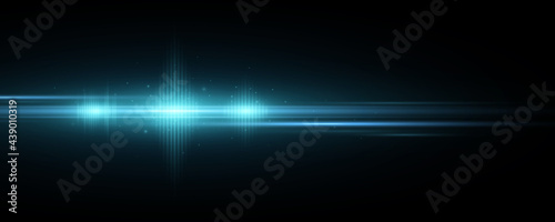 Futuristic blue light effect isolated on black background. Optical flare. Anamorphic flashing. Glowing sparks. Bright flash with abstract lights. Vector illustration.