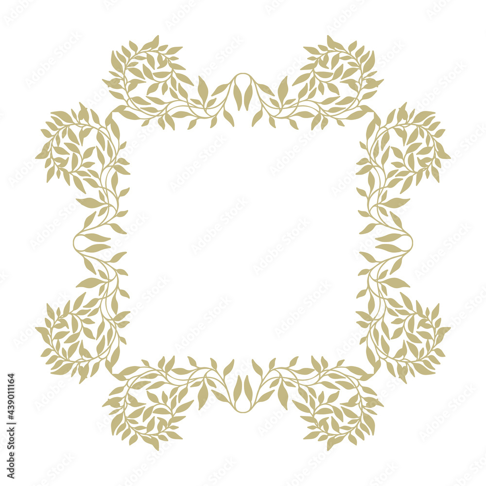 Decorative frame with leaves. Elegant floral border for invitations, greeting cards, covers, packaging, posters. Vector isolated on white background