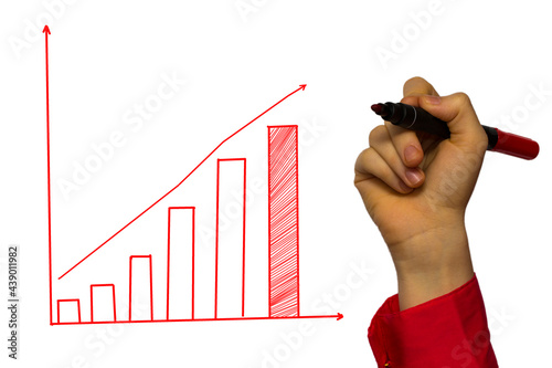 hand of businessman drawing graphics a growing graph photo