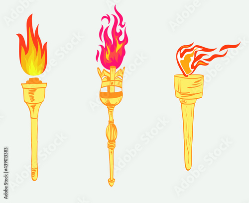 Collection torch Flaming on Background Gray abstract illustration design