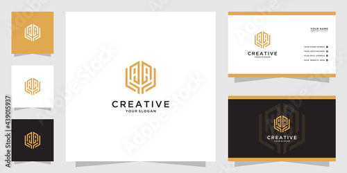Letter aa hands logo and business card template for real estate, building, agent, architect
