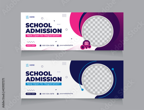 school education Facebook cover page layout & kids school admission web banner template design set