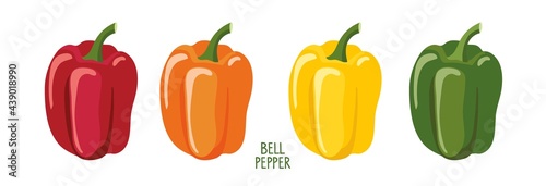 Bell pepper set. Different colors and varieties pepper. Fresh farm vegetables. Ingredients for cooking. Flat design style for menu, cafe, restaurant, poster, banner, emblem, sticker, recipe design.