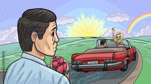 The guy came on a date with a girl with flowers, but she left with another one.