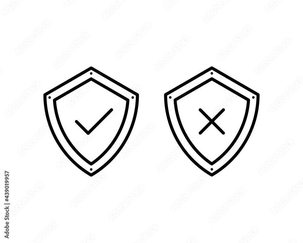 Vector shield. Tick and cross icon. Checkmark icon set in flat style. Flat icon with check marks on shields. Green check mark icon. Award vector illustration. EPS 10 Vector shield. Tick and cross icon. Checkmark icon set in flat style. Flat icon with check marks on shields. Green check mark icon. Award vector illustration. EPS 10