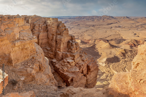 Ramon Crater is an erosional crater in the Negev Desert. It is one of five craters in the Negev. At the edge of the crater is the city of Mitspe Ramon. photo