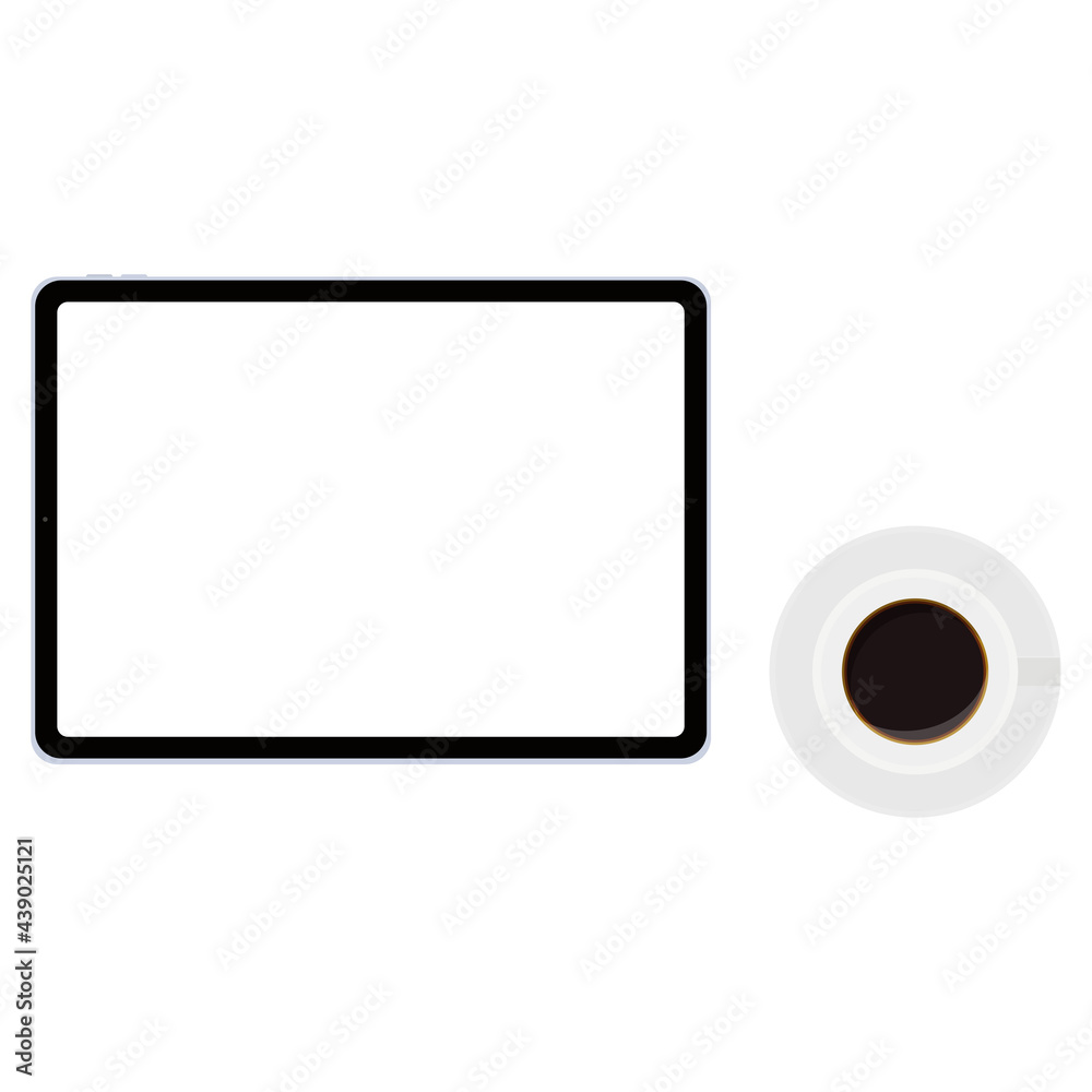 コーヒー・ホットドリンクとタブレットのベクターイラスト素材 コーヒー・ホットドリンクとタブレットのベクターイラスト素材