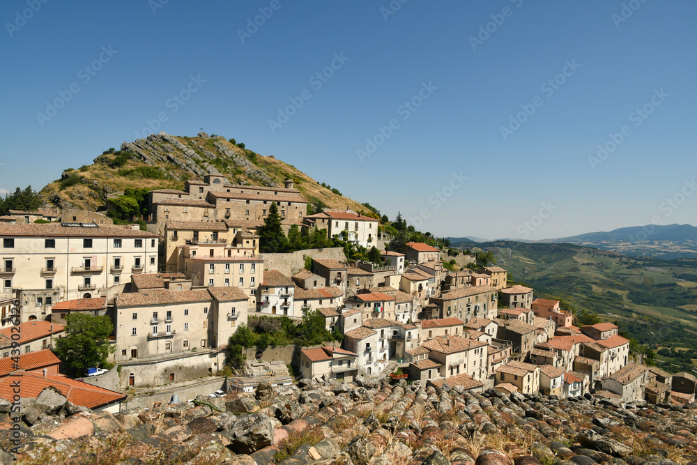 Obraz premium Panoramic view of San Fele, a village in the mountains of the Basilicata region in Italy.