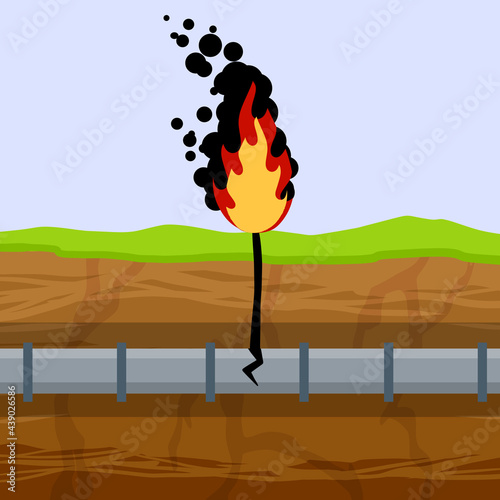 Gas pipeline breakthrough. Pipe in underground. Accident on Oil Pipeline. Fire and conflagration. Environmental problem. Flat Soil in section