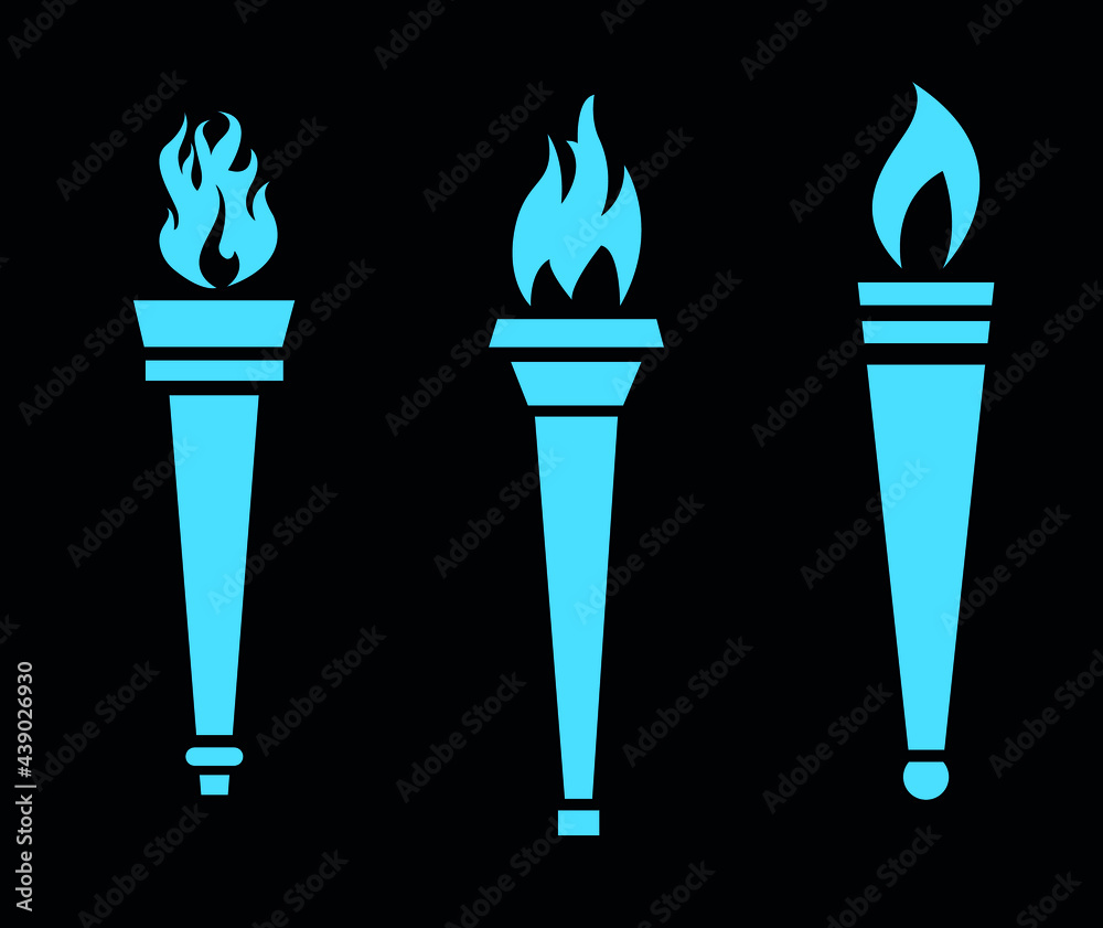 Collection Blue torch Flaming on Background Black abstract illustration design