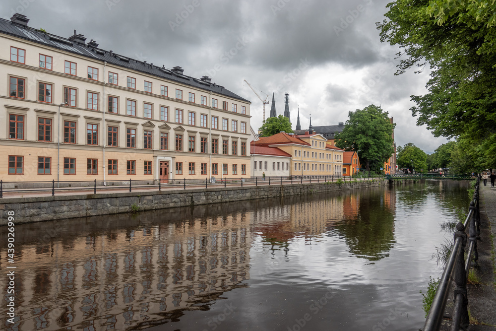 Houses near the canal (Fyris) in Uppsala Downtown, Sweden