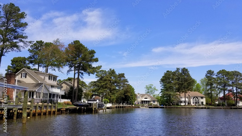 Beautiful waterfront homes by the bay near Rehoboth Beach, Delaware, U.S.A