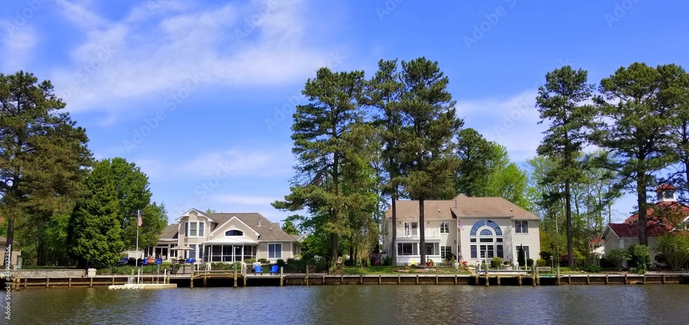 Beautiful waterfront homes by the bay near Rehoboth Beach, Delaware, U.S.A