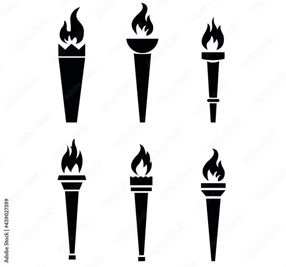 abstract torch Collection Black design icon illustration with White Background abstract torch Collection Black design icon illustration with White Background