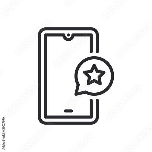 five star rate feedback. Vector isolated line icon. Five stars rating. Star icon. Feedback consumer or customer review evaluation banner, satisfaction level icon. Phone Star Review Thin Line Icon