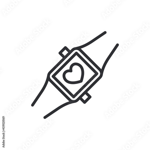 Smartwatch with heart sign line icon. Heartbeat Watch Icon Vector Outline Illustration. Vector smart watch with health app icon.