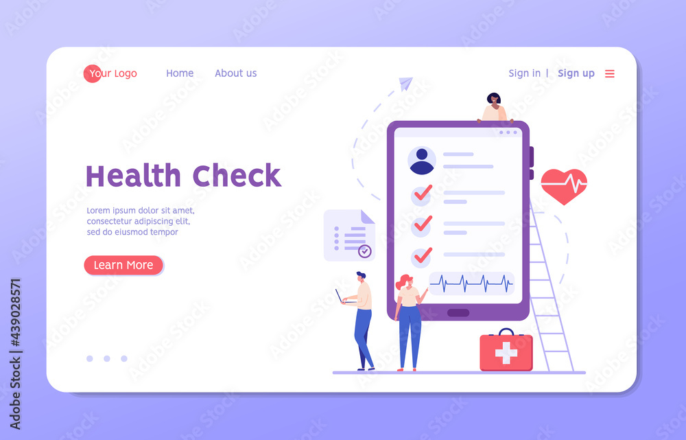 Health Check Up Concept Web Banner. Medical Doctor Examining or Checking Patient. Concept of Healthcare, Health Insurance, Medical Report. Vector illustration for Web Design Health Check Up Concept Web Banner. Medical Doctor Examining or Checking Patient. Concept of Healthcare, Health Insurance, Medical Report. Vector illustration for Web Design