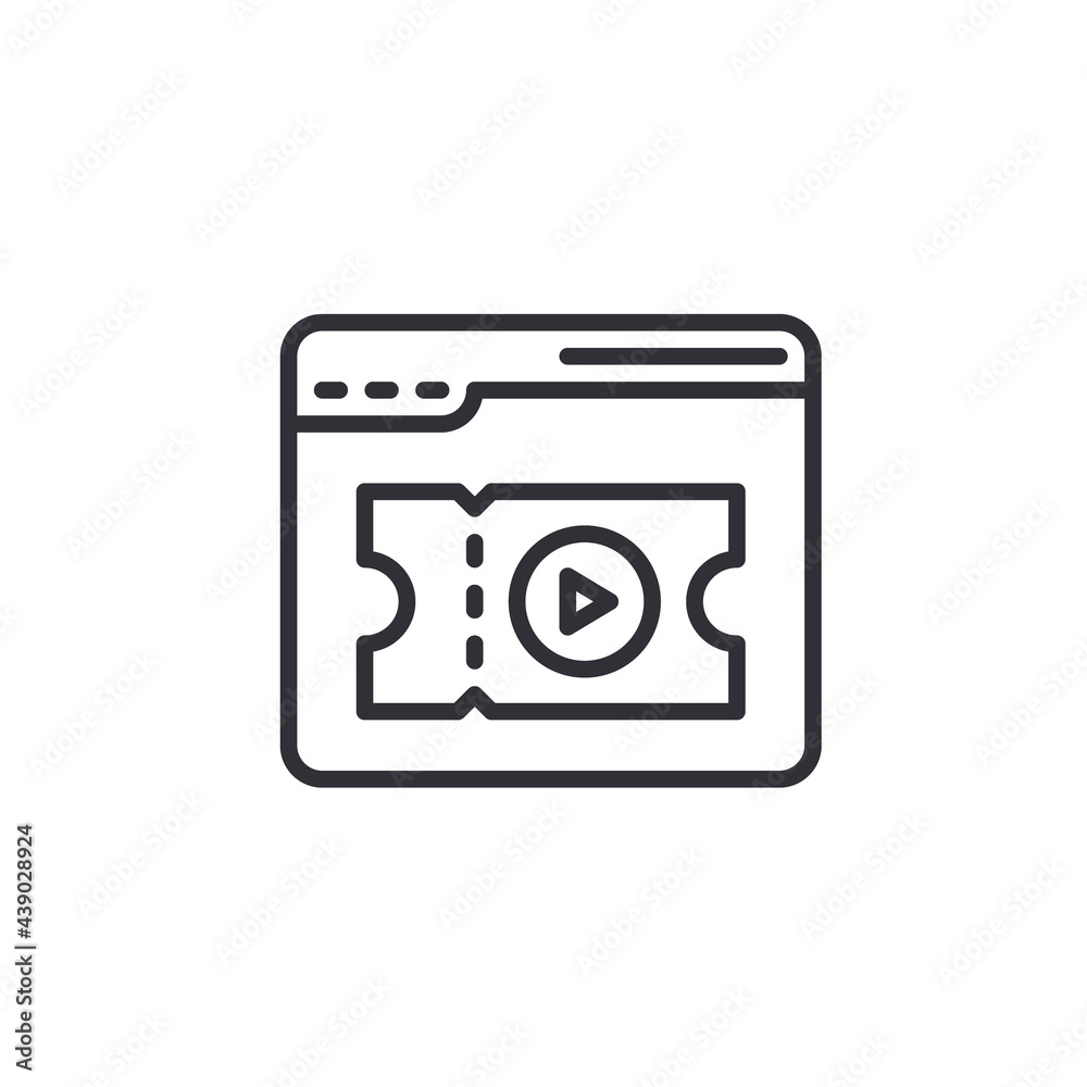 online cinema ticket icon. Outline online cinema ticket vector icon for web design isolated on white background. Online ticket icon, outline style online cinema ticket icon. Outline online cinema ticket vector icon for web design isolated on white background. Online ticket icon, outline style