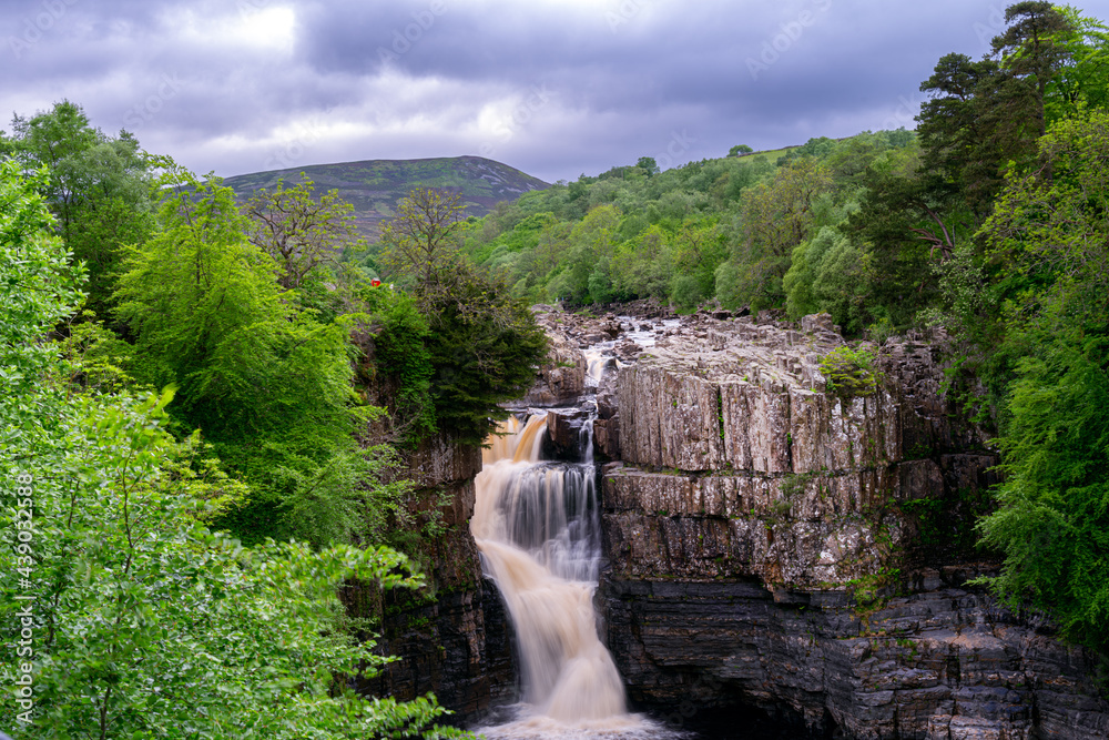 Beautiful High Force waterfall in Upper Teesdale, County Durham, England in spring