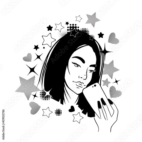 A girl takes a selfie. Vector illustration