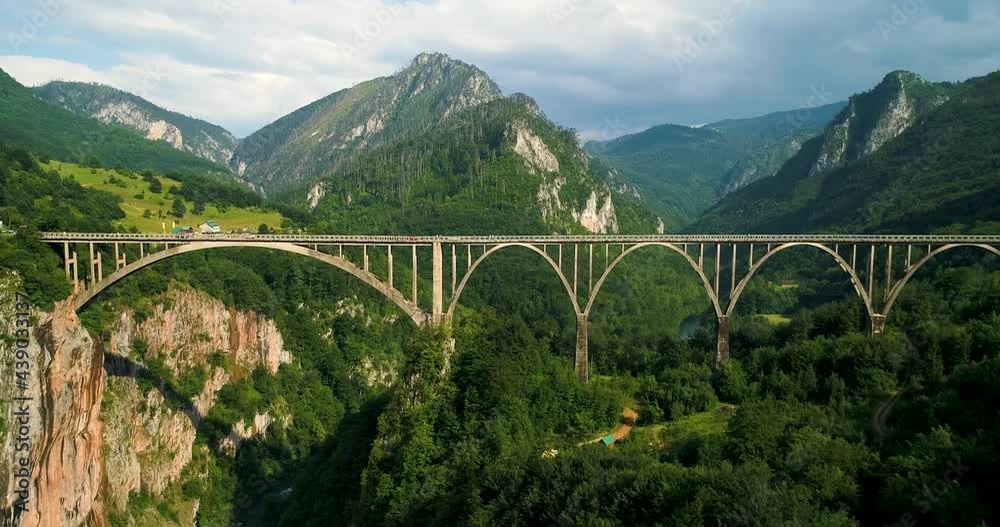 Durdevica Tara Arc Bridge in the Mountains, One of the Highest Automobile Bridges in Europe aerial view Durdevica Tara Arc Bridge in the Mountains, One of the Highest Automobile Bridges in Europe aerial view
