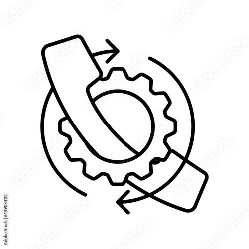 Hand with phone simple line flat icon, telephone support symbol. Call us conc...