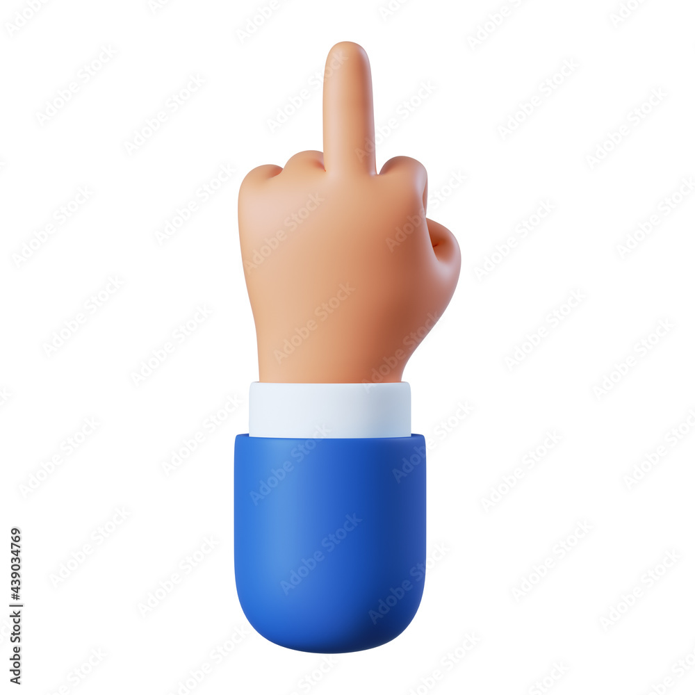 3d illustration. Middle finger expressively rude social icon. Cartoon ...