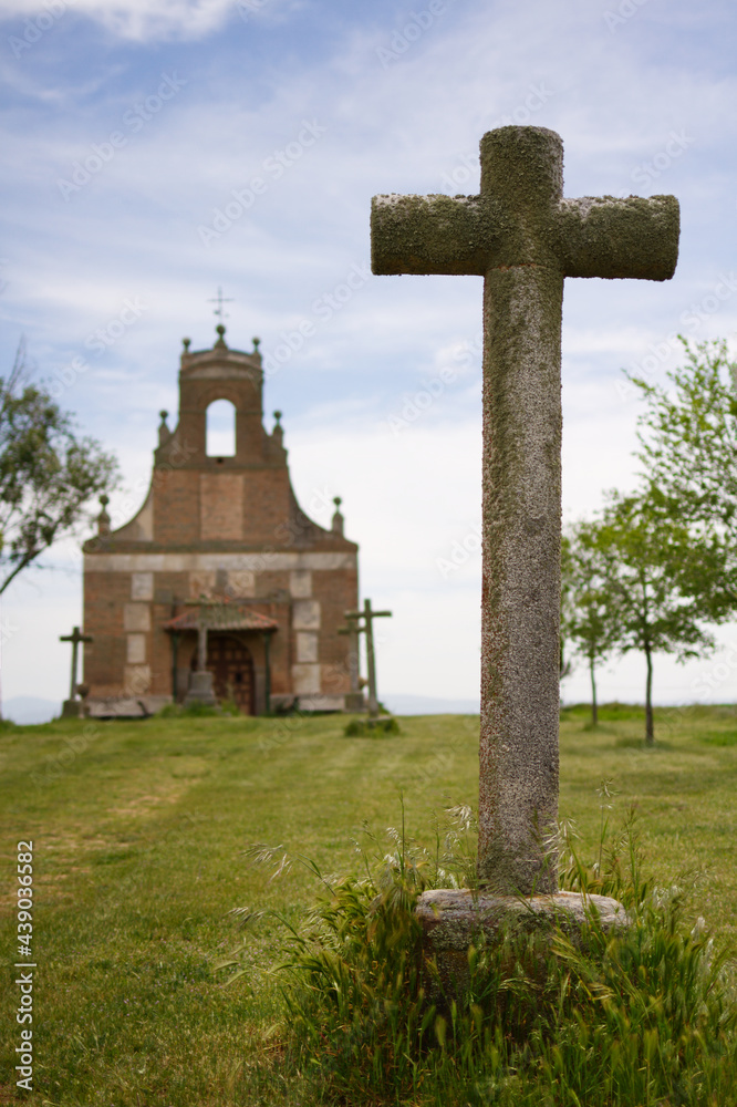 stone cross of a Via Crucis that leads to a hermitage with Calvary. stone cross of a Via Crucis that leads to a hermitage with Calvary.