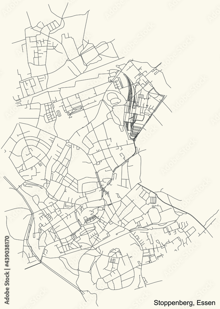 Fototapeta premium Black simple detailed street roads map on vintage beige background of the quarter Stoppenberg Stadtteil of Essen, Germany