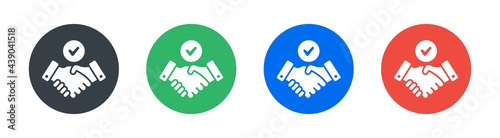 Business handshake icon contract agreement symbol in circle. Partnership Vector illustration