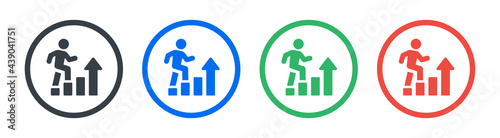 Man walking to lead high income icon. Symbol of success, achieve, progress, ambition and growth vector illustration