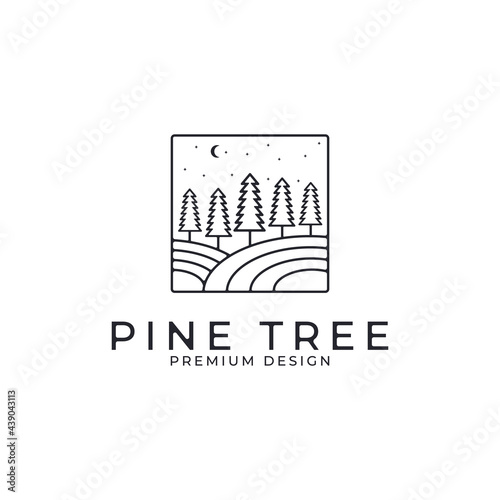 pine evergreen fir hemlock spruce conifer cedar coniferous cypress larch pinus tree forest vintage retro hipster line art Logo design