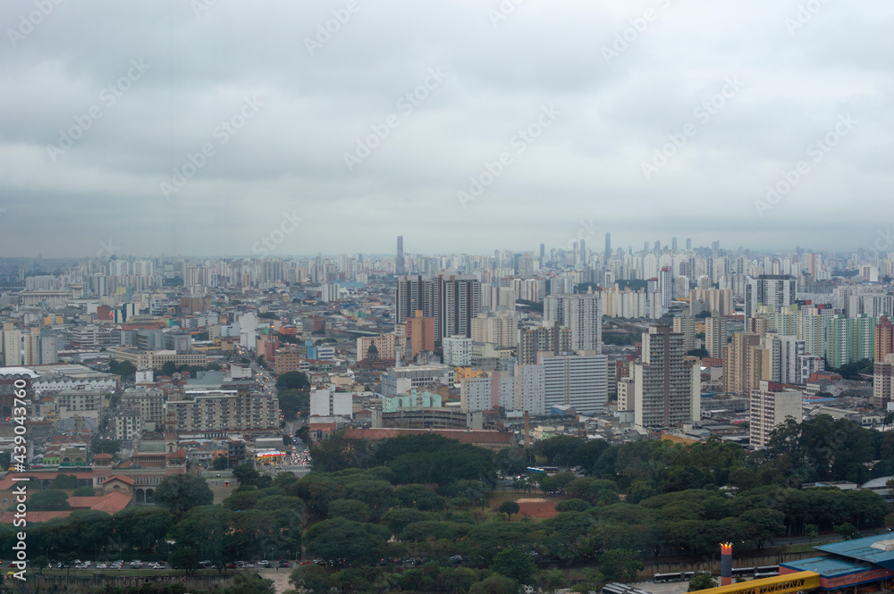 SAO PAULO, BRAZIL - JUNE 11, 2021: Skyline view of Sao Paulo in a cloudy day Including downtown Paulista Avenue buildings famous and historical places