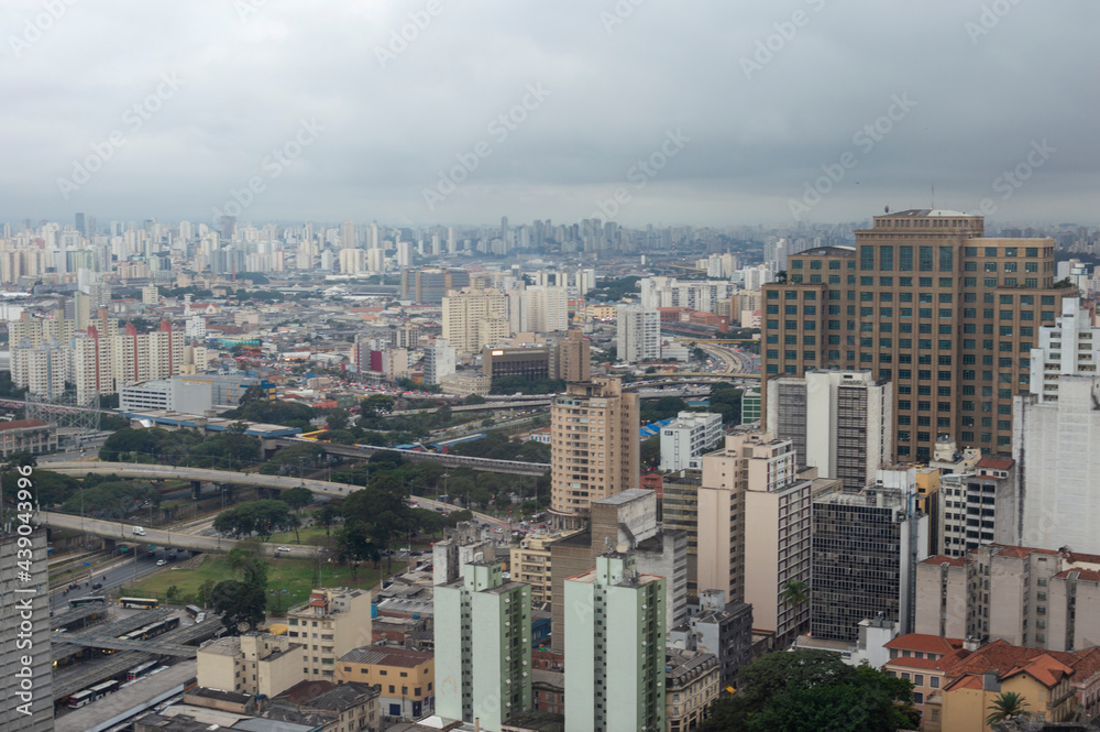SAO PAULO, BRAZIL - JUNE 11, 2021: Skyline view of Sao Paulo in a cloudy day Including downtown Paulista Avenue buildings famous and historical places