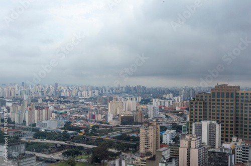 SAO PAULO  BRAZIL - JUNE 11  2021  Skyline view of Sao Paulo in a cloudy day Including downtown Paulista Avenue buildings famous and historical places