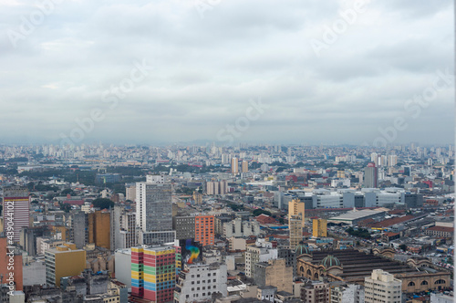 SAO PAULO  BRAZIL - JUNE 11  2021  Skyline view of Sao Paulo in a cloudy day Including downtown Paulista Avenue buildings famous and historical places