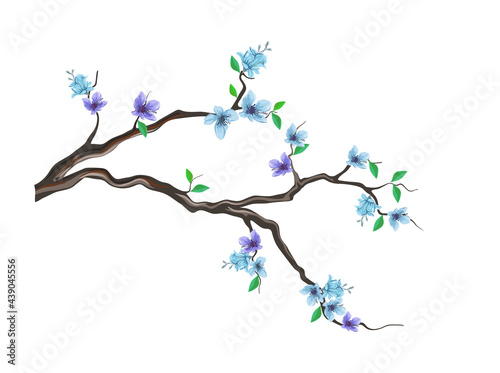 Hand drawn blue cherry flower tree vector isolated