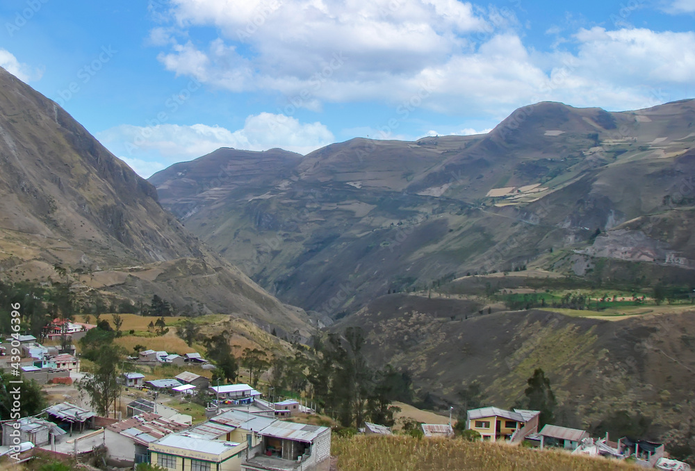 Alausi, town in the Chimborazo province of Ecuador, colorful old buildings close to Devils Nose, Nariz del Diablo railway.