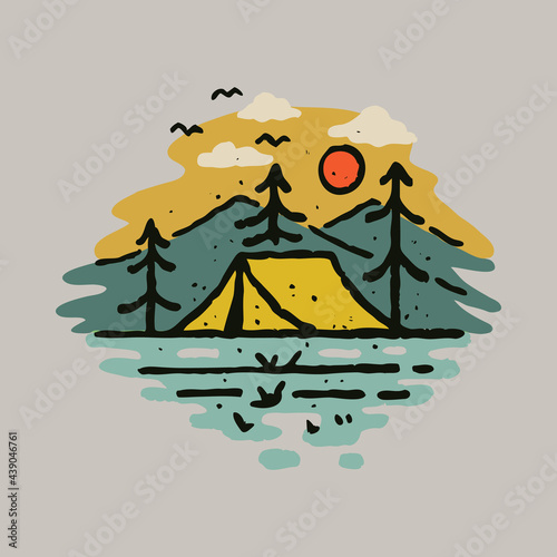 Camping nature adventure wild mountain watercolor graphic illustration vector art t-shirt design