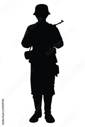 German soldier with a gun weapon during world war 2 silhouette vector on white background