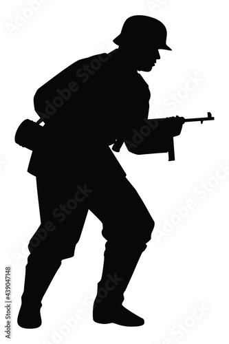 German soldier with a gun weapon during world war 2 silhouette vector on white background