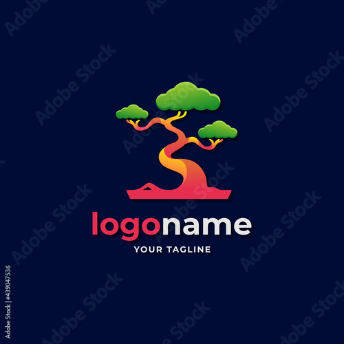 abstract japan tree bonsai logo gradient style for natural botany business company
